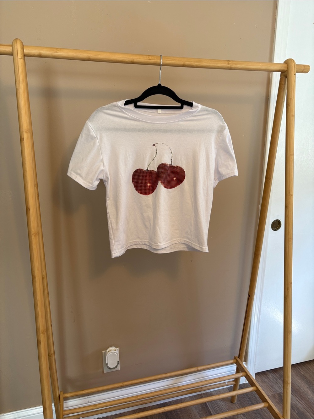 Cropped White Tee with Cherry Graphic